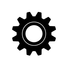 Isolated black gear with white inner ring on transparent background silhouette