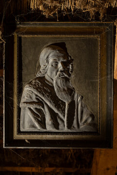 Old portrait of John Amos Comenius with cobwebs.
