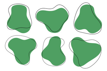 Organic amoeba in drop shape, abstract green color with line vector illustration. Organic green shape with smooth and irregular form. abstract vector illustration.