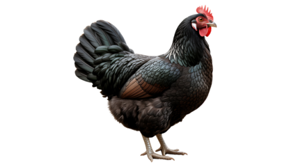 Realistic Illustration of a Black Chicken with Glossy Feathers and Detailed Texture