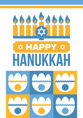 Hanukkah. Jewish festival. Festival of Lights. Traditional menorah. Candles. Star of David. Happy holiday banner. Creative art template. Vector illustration