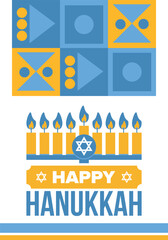Hanukkah. Jewish festival. Festival of Lights. Traditional menorah. Candles. Star of David. Happy holiday banner. Creative art template. Vector illustration