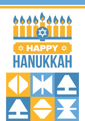 Hanukkah. Jewish festival. Festival of Lights. Traditional menorah. Candles. Star of David. Happy holiday banner. Creative art template. Vector illustration
