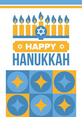 Hanukkah. Jewish festival. Festival of Lights. Traditional menorah. Candles. Star of David. Happy holiday banner. Creative art template. Vector illustration