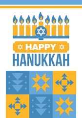 Hanukkah. Jewish festival. Festival of Lights. Traditional menorah. Candles. Star of David. Happy holiday banner. Creative art template. Vector illustration