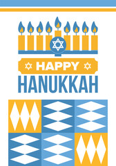 Hanukkah. Jewish festival. Festival of Lights. Traditional menorah. Candles. Star of David. Happy holiday banner. Creative art template. Vector illustration