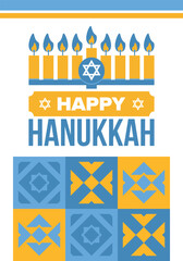 Hanukkah. Jewish festival. Festival of Lights. Traditional menorah. Candles. Star of David. Happy holiday banner. Creative art template. Vector illustration