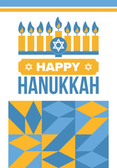 Hanukkah. Jewish festival. Festival of Lights. Traditional menorah. Candles. Star of David. Happy holiday banner. Creative art template. Vector illustration