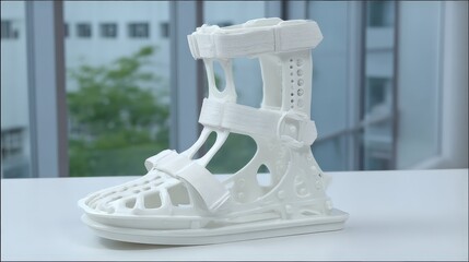 Innovative white 3 d printed medical orthopedic sandal with adjustable straps
