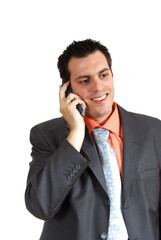 Fototapeta premium Businessman Talking on Landline Phone