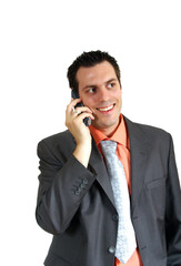 Fototapeta premium Businessman Talking on Landline Phone