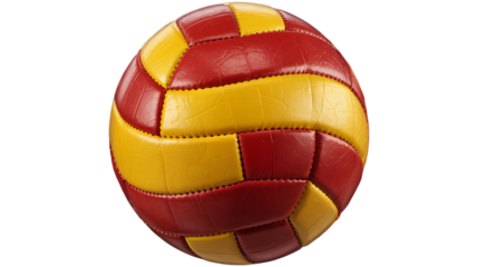 Vibrant Red and Yellow Volleyball Showcasing Textured Leather Surface Design