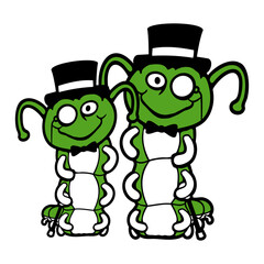 2 Caterpillar Sir Rich Monocle Top Hat Team Friends Duo