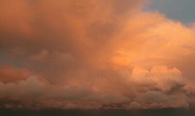Sunset dark cloud. Dramatic sky nature background.