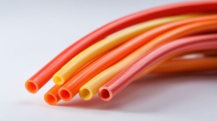 Colorful flexible plastic tubing in gradients of yellow orange and red