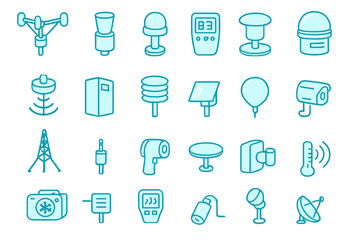 Collection of various weather and communication equipment icons suitable for digital design projects