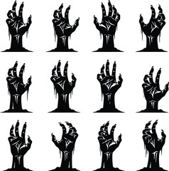 Collection of spooky zombie hands emerging from the ground