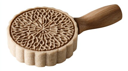Intricate wooden cookie stamp with decorative pattern for baking crafted design elements