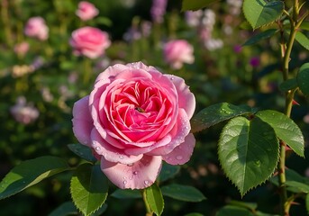 Pink Rose Blossom in Garden - A Close-Up of Floral Beauty.