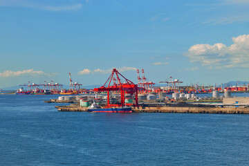 Cargo ships are at the port