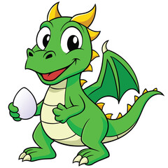 Vector art of cute green cartoon dragon holding an egg