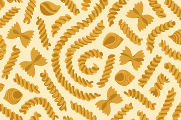 Variety of pasta shapes arranged in a fun pattern on a light background for culinary inspiration