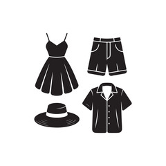 Summer clothing collection including dress shorts shirt and a stylish hat