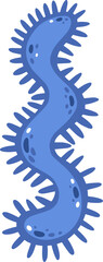 Blue cartoon bacterium spirillum representing germ and virus concept