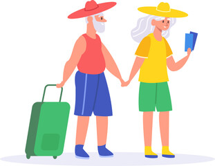 Senior couple traveling on vacation holding hands
