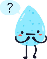 Cute cartoon water drop feeling confused thinking question