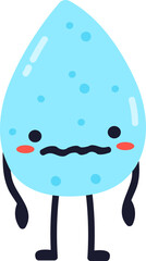 Blue water drop cartoon character feeling worried