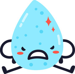 Angry water drop cartoon character experiencing frustration