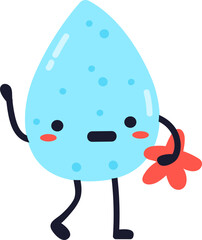 Cute cartoon water drop character waving hand