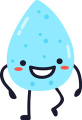 Cute smiling cartoon water drop character walking
