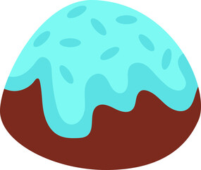 Chocolate bonbon having blue icing and sprinkles