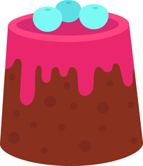 Chocolate cake with pink icing and blueberries illustration