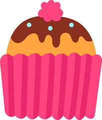 Cute cupcake with pink frosting and chocolate glaze