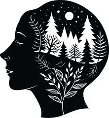 woman and tree silhouette vector illustration