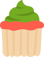 Cupcake with green frosting and red topping on white