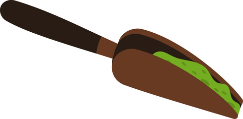 Matcha tea wooden scoop holding green powder