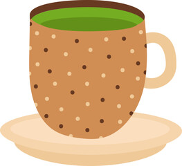 Polka dot cup filled with green tea beverage illustration