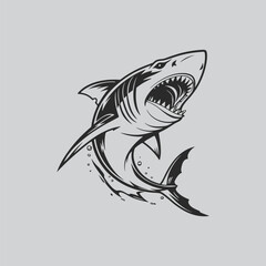 Monochrome Shark Artwork with Waves
