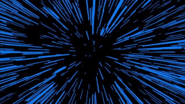 Hyperspace Jump Warp Speed Visual Fx/ Animation of a stunning space themed background of an neon hyperspace jump with blue warp speed visual fx and shining starburst in a seamless loop - Powered by Adobe