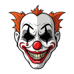 Creepy Clown Face with Red Nose and Sharp Teeth Illustration.