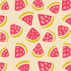 Seamless pattern of vibrant sliced watermelon pieces.