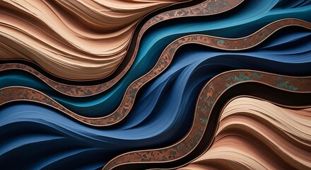 Elegance of curved layers, textures and metallic accents in abstract style