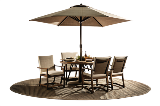 Patio dining set with umbrella and chairs isolated on a transparent background patio furniture
