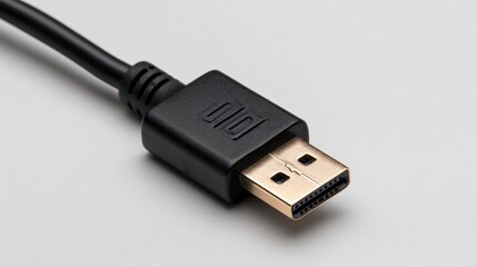 Close up view of a black usb connector with gold plating