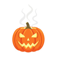Scary Jack O Lantern Pumpkin with Smoke Coming Out.