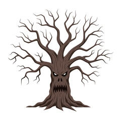 Spooky Halloween Tree With Scary Face and Bare Branches.
